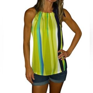 Rafaella Striped Sleeveless Halter Neck Top with Bow